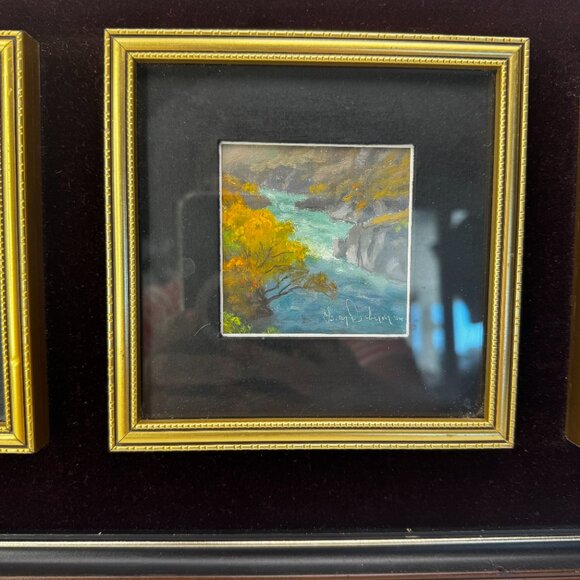 3 Mini Oil Paintings 1984 New Zealand Vintage Landscape Views in a Single Frame - Picture 3 of 16